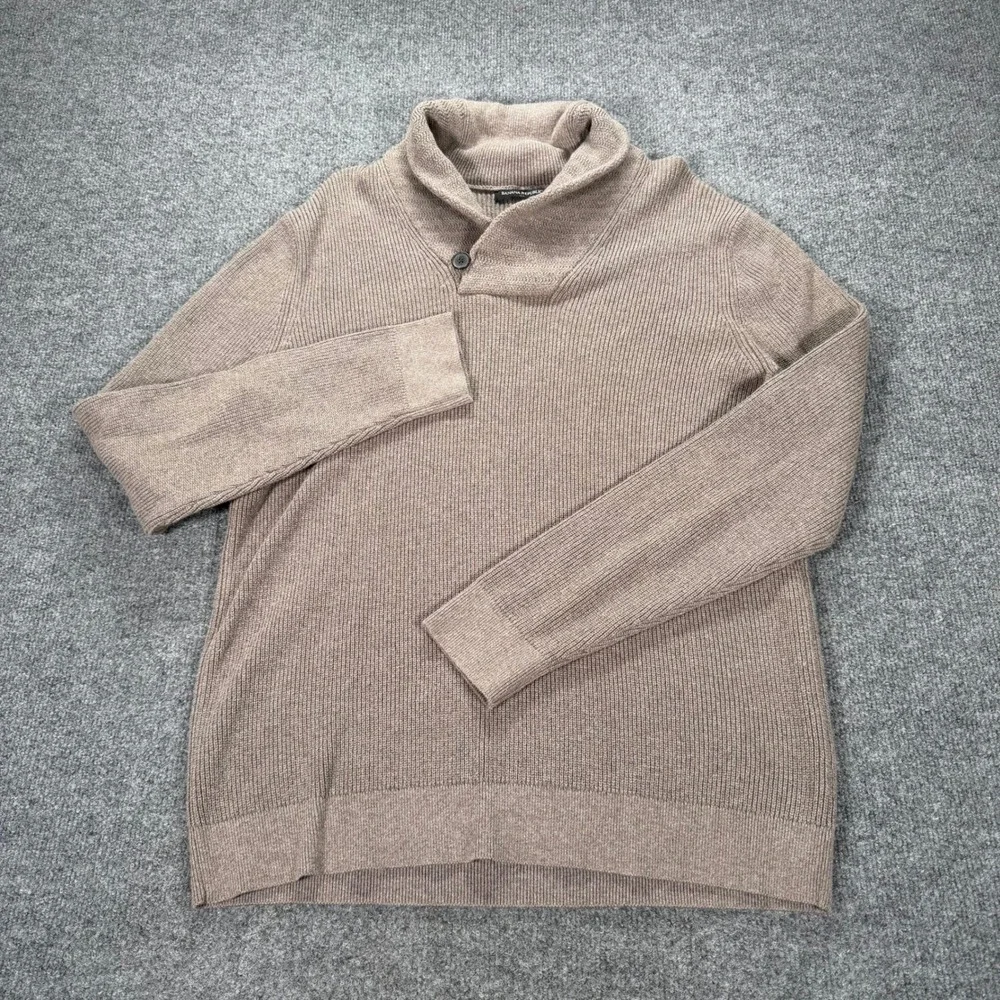 Banana Republic Mens Shawl Collar Ribbed Sweater Taupe Brown Large #4163